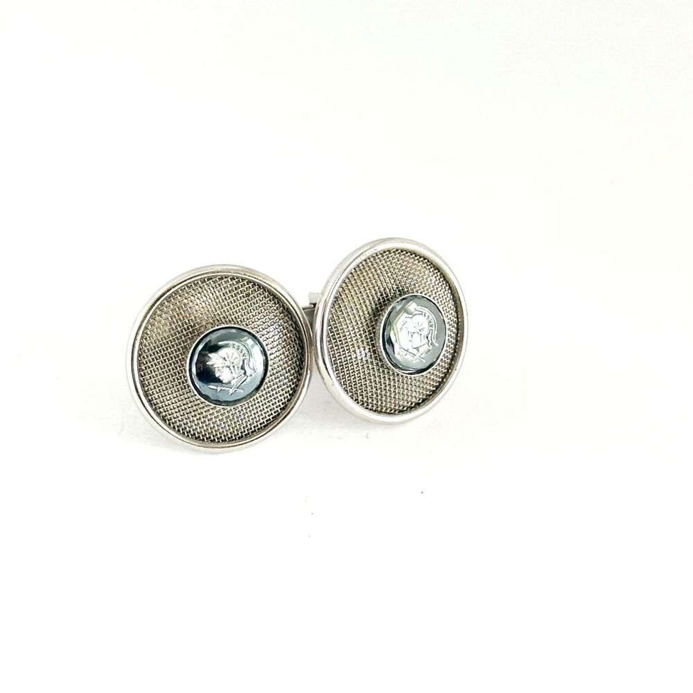 Vintage Silver Tone Hematite Roman Soldier Cufflinks Round